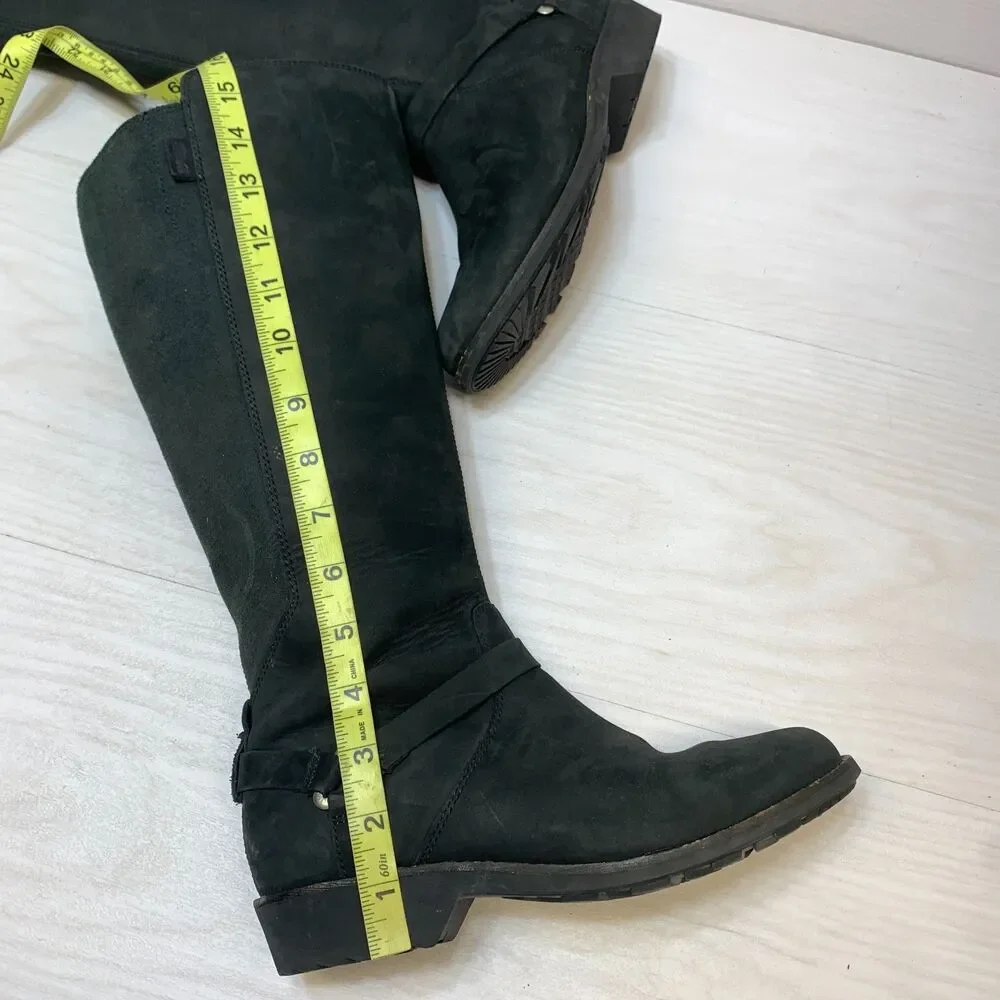 Teva De La Vina Tall Boots Women's‎ Size 7.5 Black Suede Riding Moto Waterproof